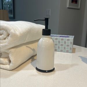 Hearth & Hand with Magnolia Stoneware Pump Soap Dispenser White w/ Black Rim